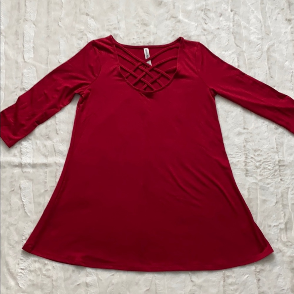 Ladies Zenana Premium Brand red crisscross top